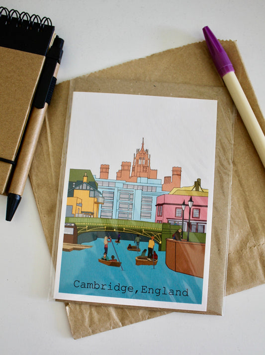 Cambridge England Punting Greeting Card with Kraft Envelope