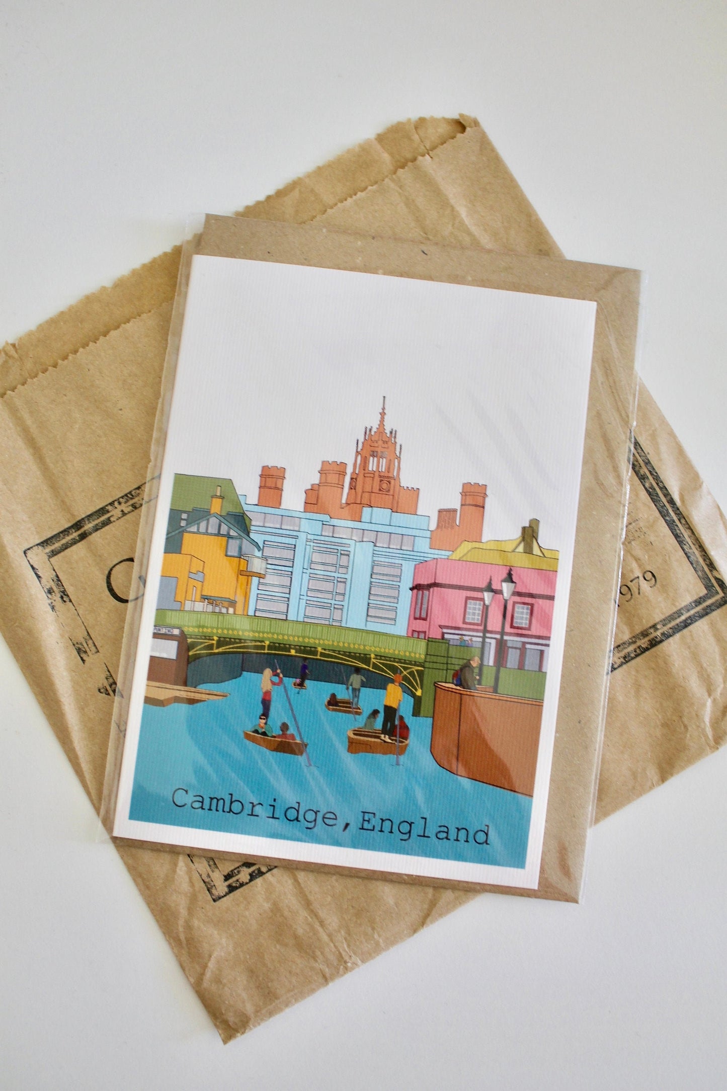 Cambridge England Punting Greeting Card with Kraft Envelope