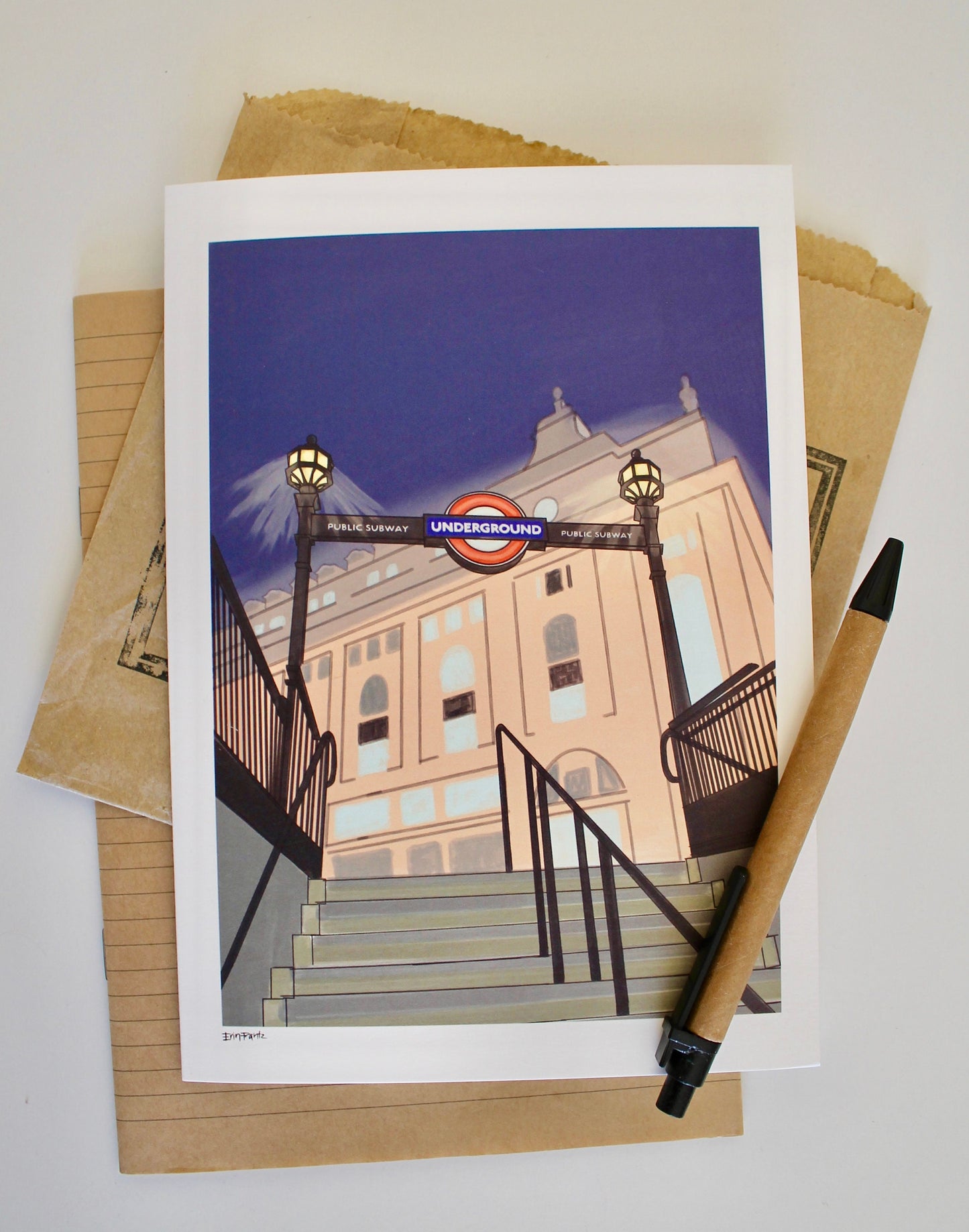 London Underground Piccadilly Circus A5 Greeting Card with Cream Envelope, Blank Inside