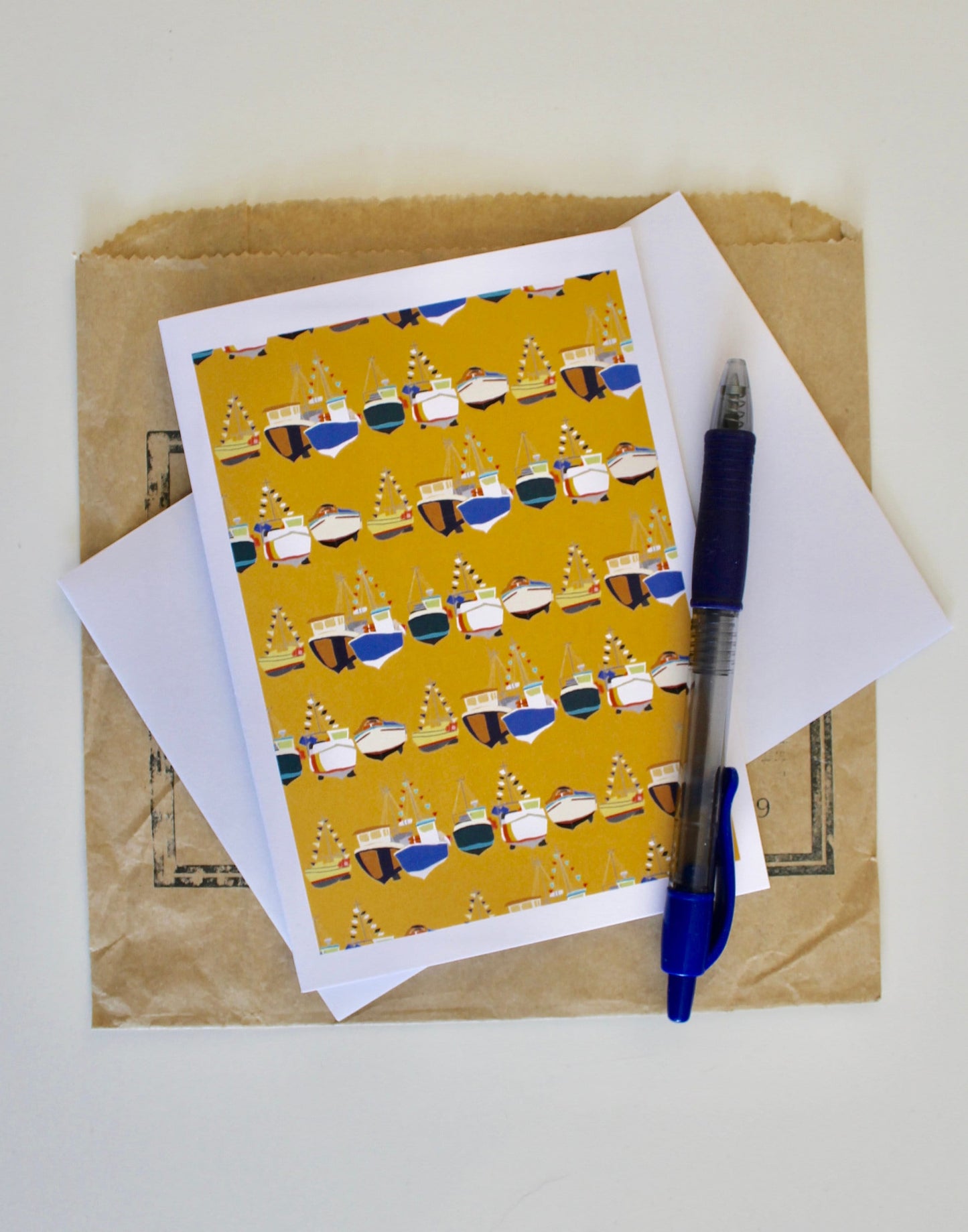 Set of 4 Blank Greeting Cards with Envelopes, Cornwall Boats Print