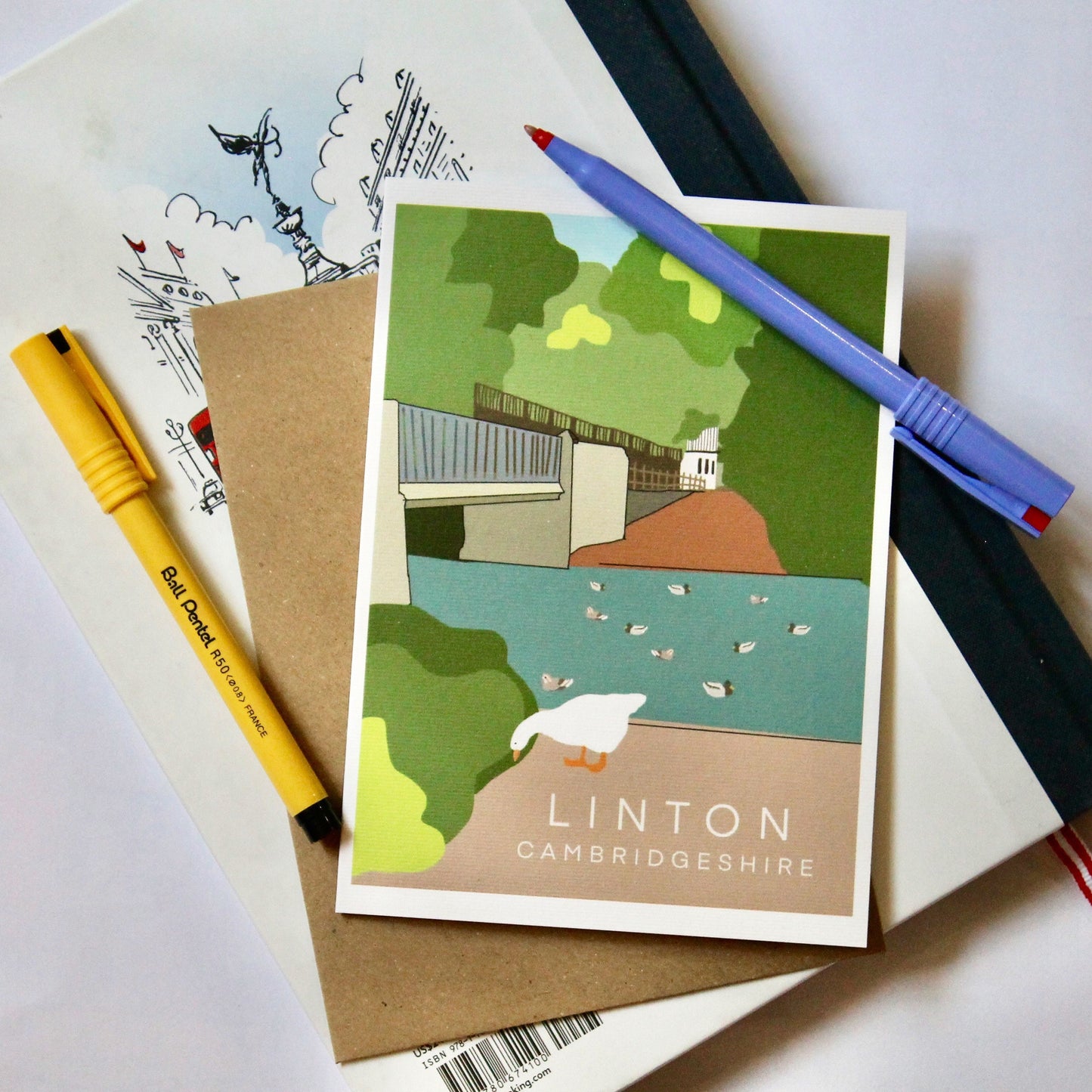 Linton Duck Bridge 5x7 Greeting Card with Kraft Envelope, Blank Inside