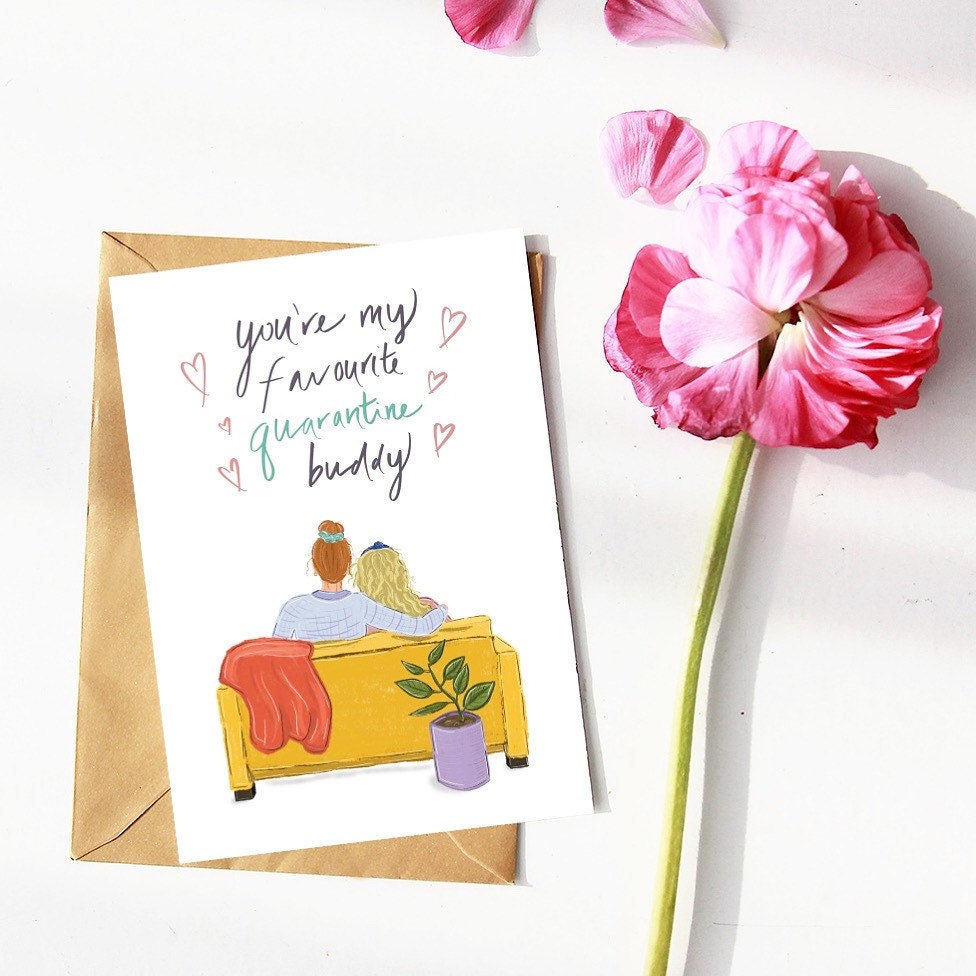 Thinking of you “Quarantine Buddies” Greeting Card, UK Made