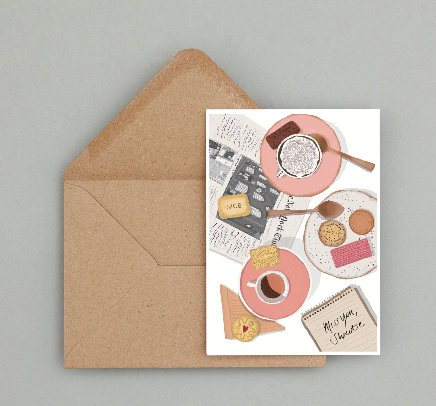 Miss You Card, Coffee Flatlay