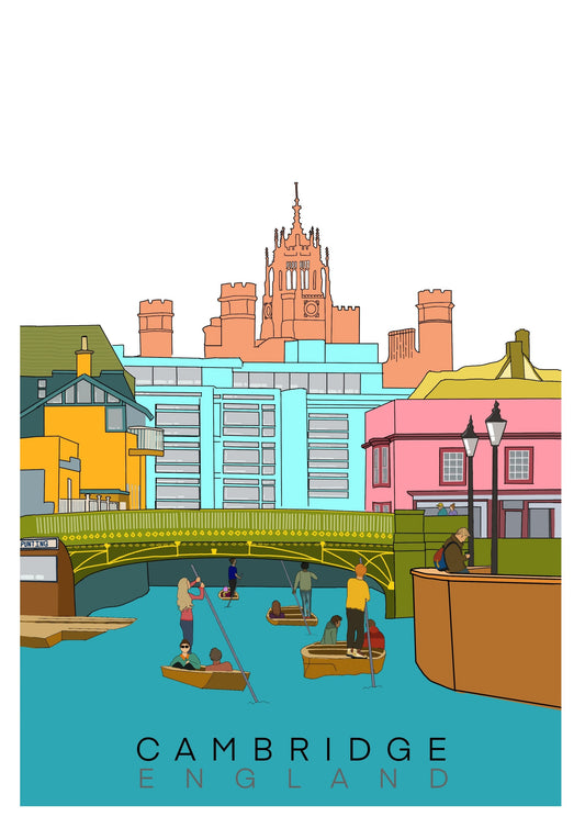 “Bridge Street Punting, Cambridge” Art Print