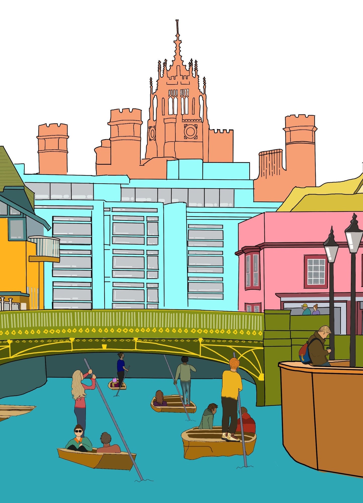 “Bridge Street Punting, Cambridge” Art Print