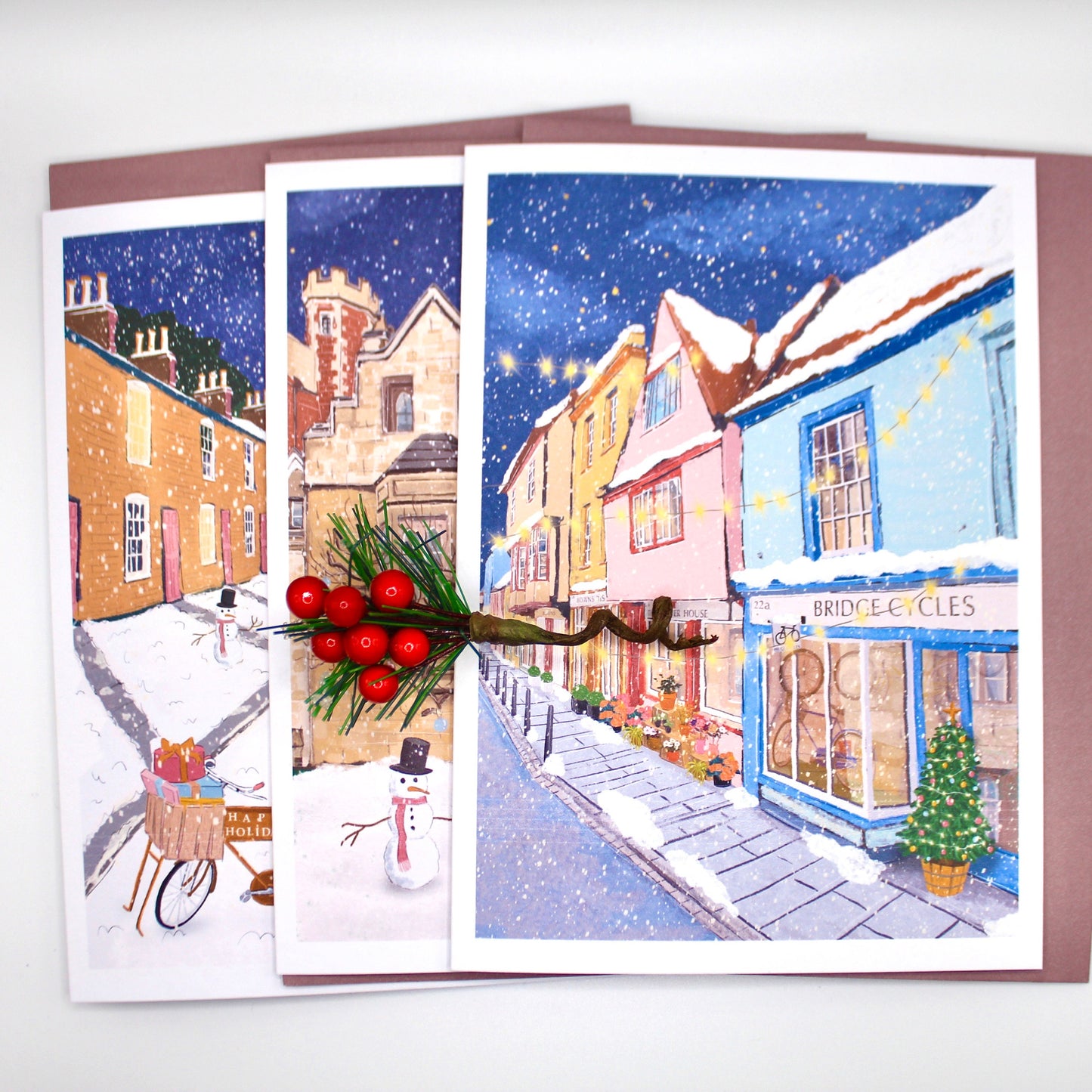 Cambridge Christmas Card Set of 3 or 6- “Cambridge Snowy Scenes”