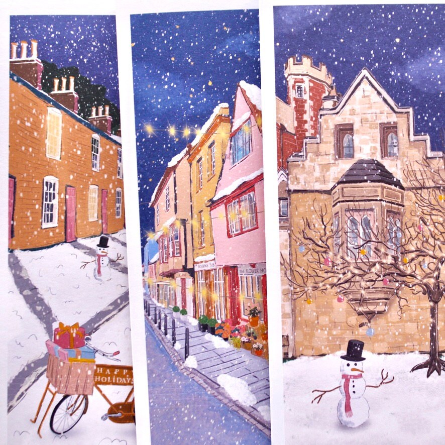 Cambridge Christmas Card Set of 3 or 6- “Cambridge Snowy Scenes”