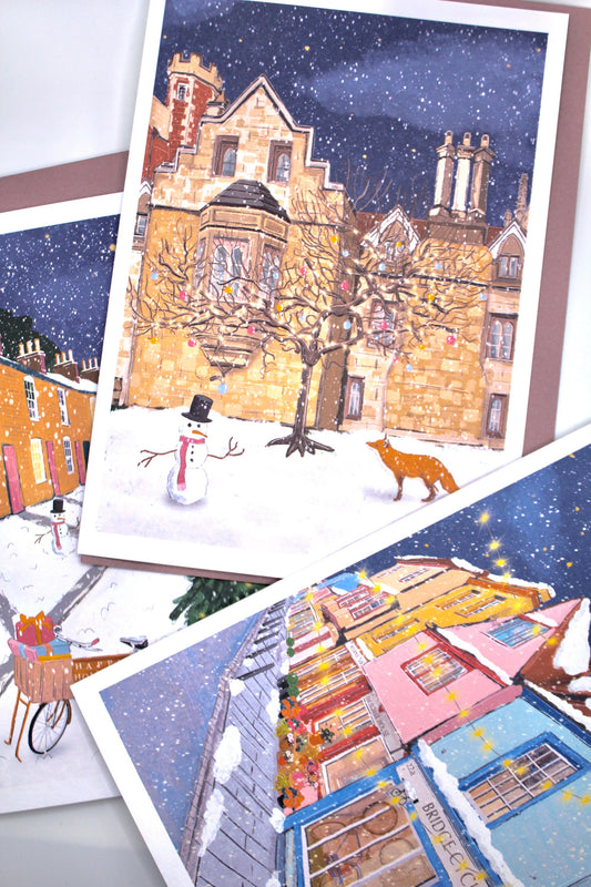 Cambridge Christmas Card Set of 3 or 6- “Cambridge Snowy Scenes”
