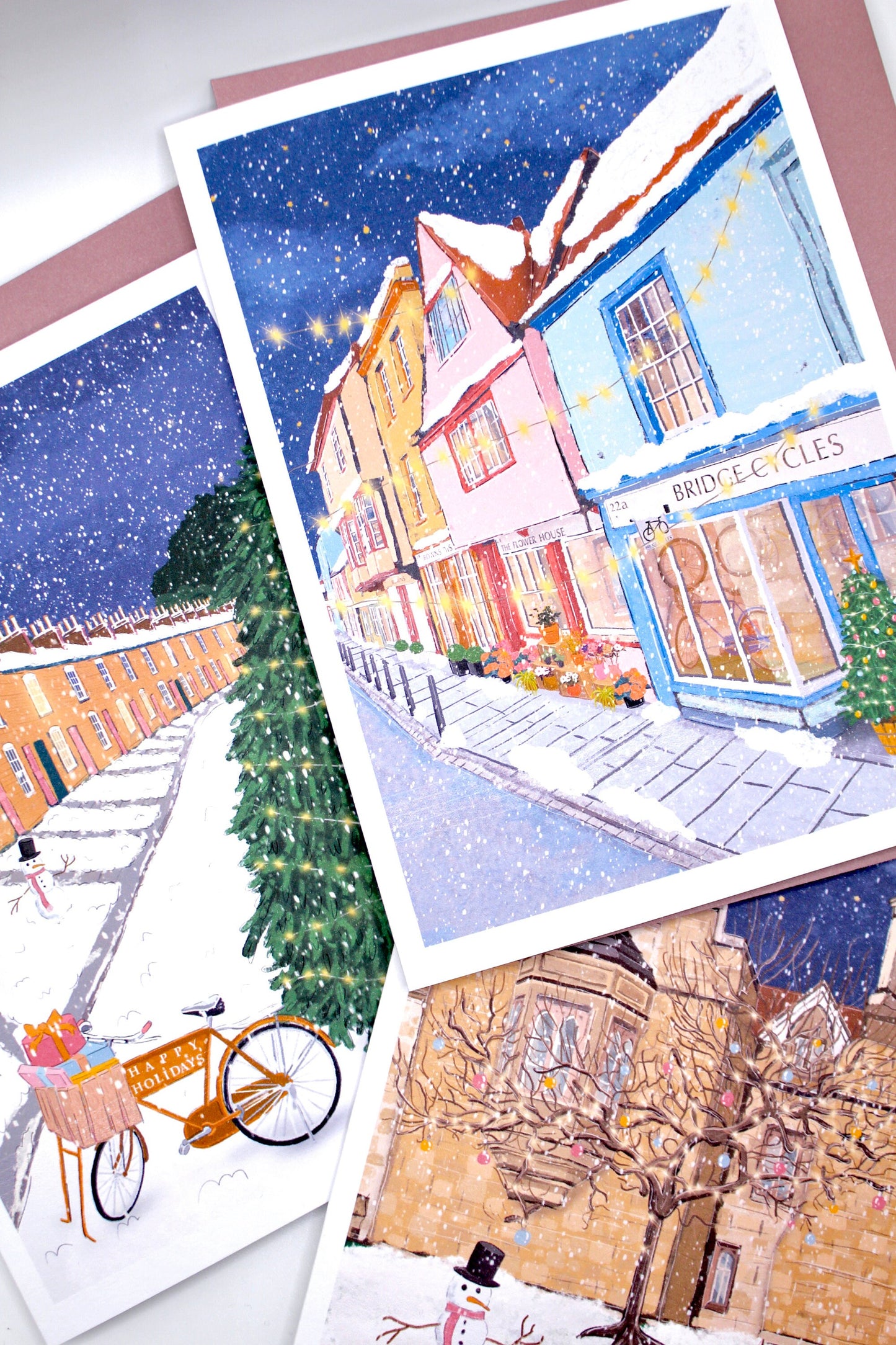 Cambridge Christmas Card Set of 3 or 6- “Cambridge Snowy Scenes”