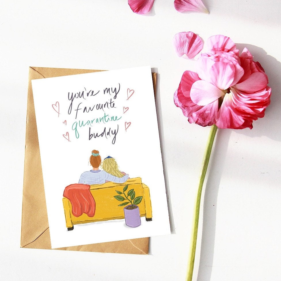 Thinking of you “Quarantine Buddies” Greeting Card, UK Made