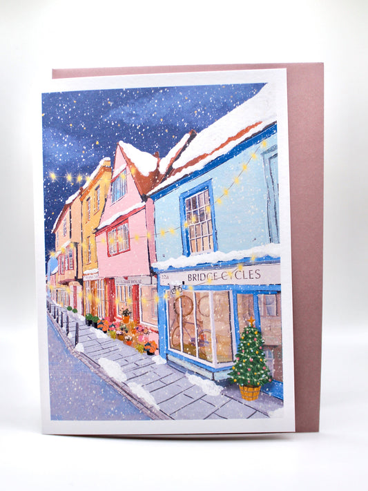 "Magdalene Street at Christmas in Cambridge" Christmas Card