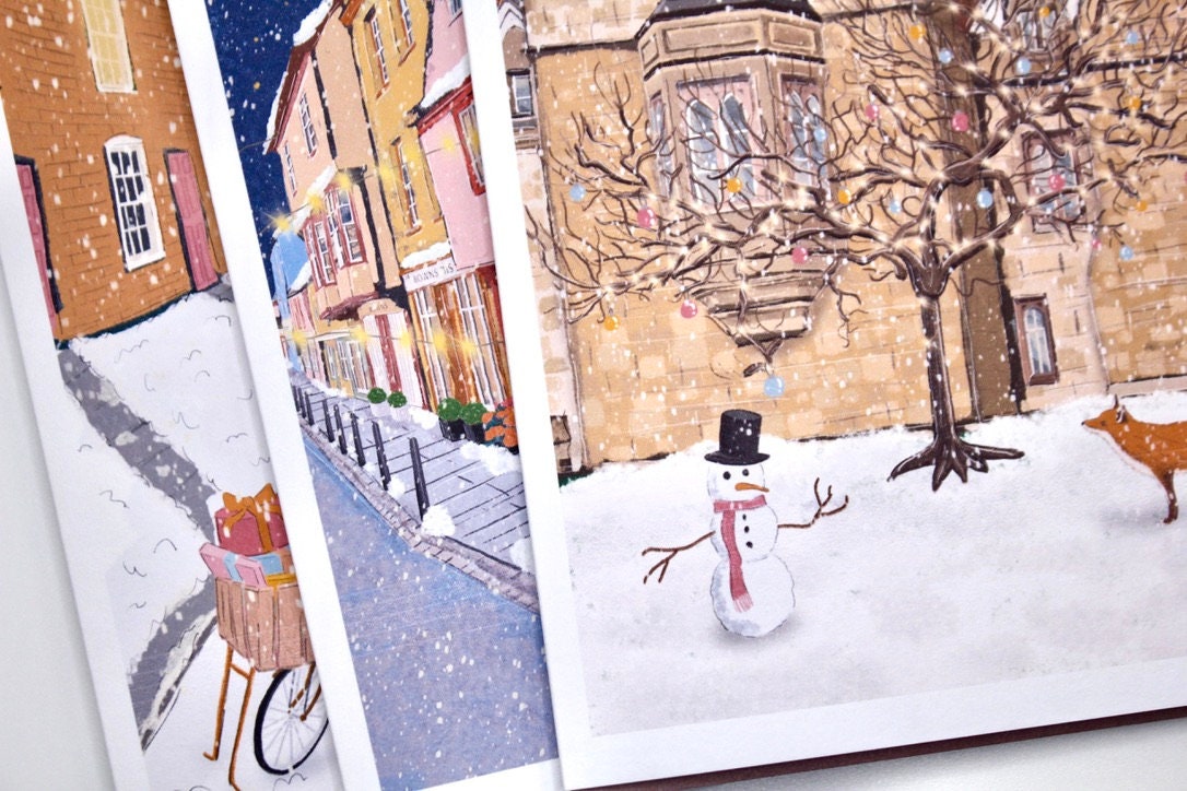 Cambridge Christmas Card Set of 3 or 6- “Cambridge Snowy Scenes”